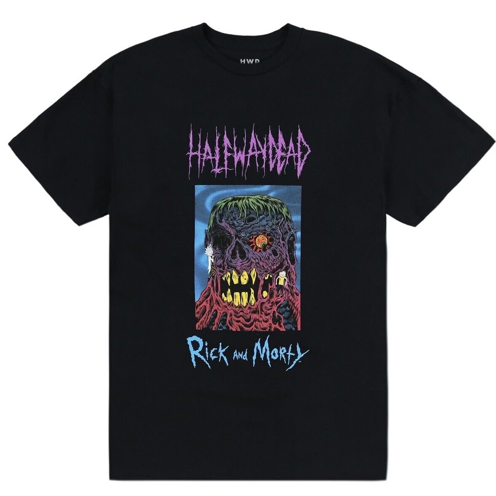 Rick & Morty Neon Monster Black Short Sleeve Tee Psychedelic Graphic Print Sz. L